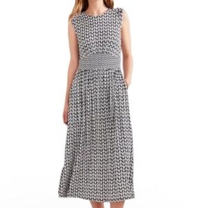 Boden Thea Sleeveless Midi Dress Blue and White Tulip Print Size 12